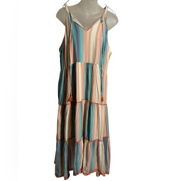 Matilda Jane Women’s Striped Multicolor Cotton Tiered Maxi Dress Large - Picture 2 of 8